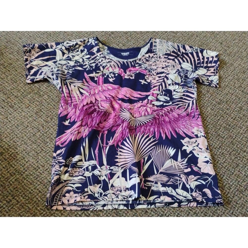 Hermes Paris Flamingo Party Printed Cotton T-Shirt Womens Size 38 Mulitcolored